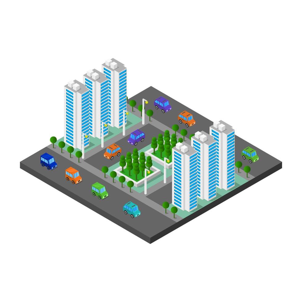 città isometrica illustrata su sfondo bianco vettore