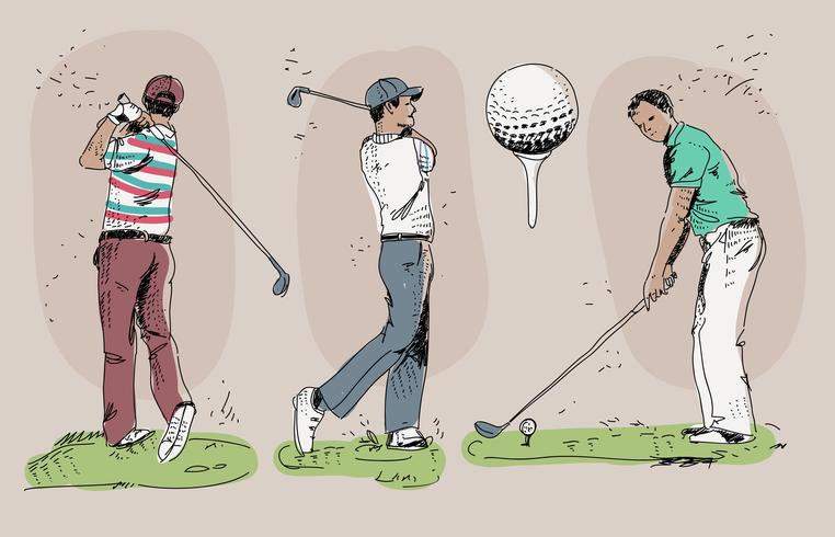 Illustrazione disegnata a mano di vettore del giocatore di golf d'annata