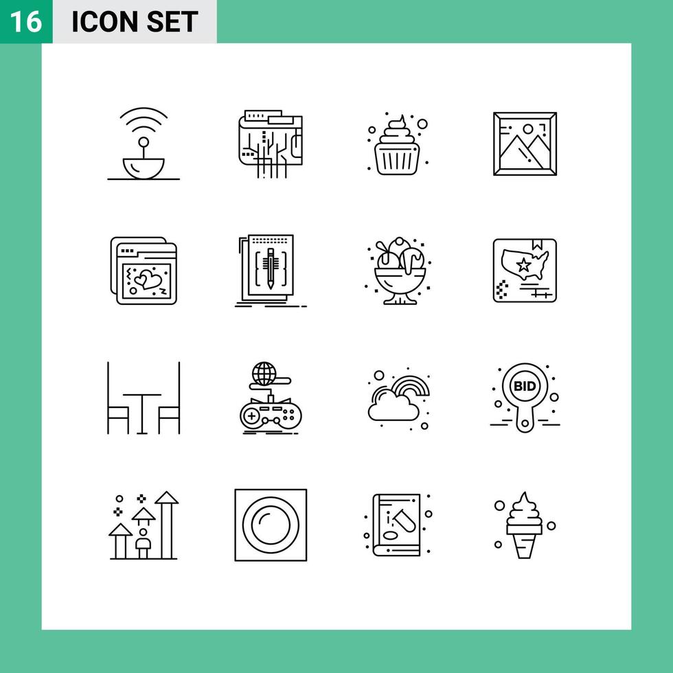 moderno impostato di 16 lineamenti e simboli come come Internet foto Internet telaio famiglia modificabile vettore design elementi