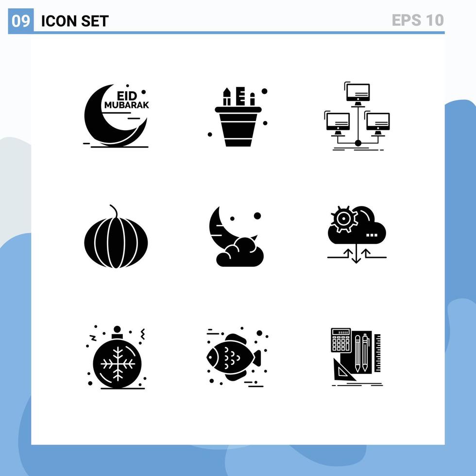 impostato di 9 moderno ui icone simboli segni per Luna zucca matita pentola computer connessione modificabile vettore design elementi