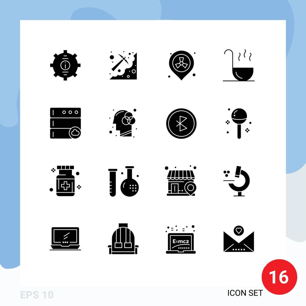 moderno impostato di 16 solido glifi pittogramma di nube mestolo raccogliere cucina inquinamento modificabile vettore design elementi