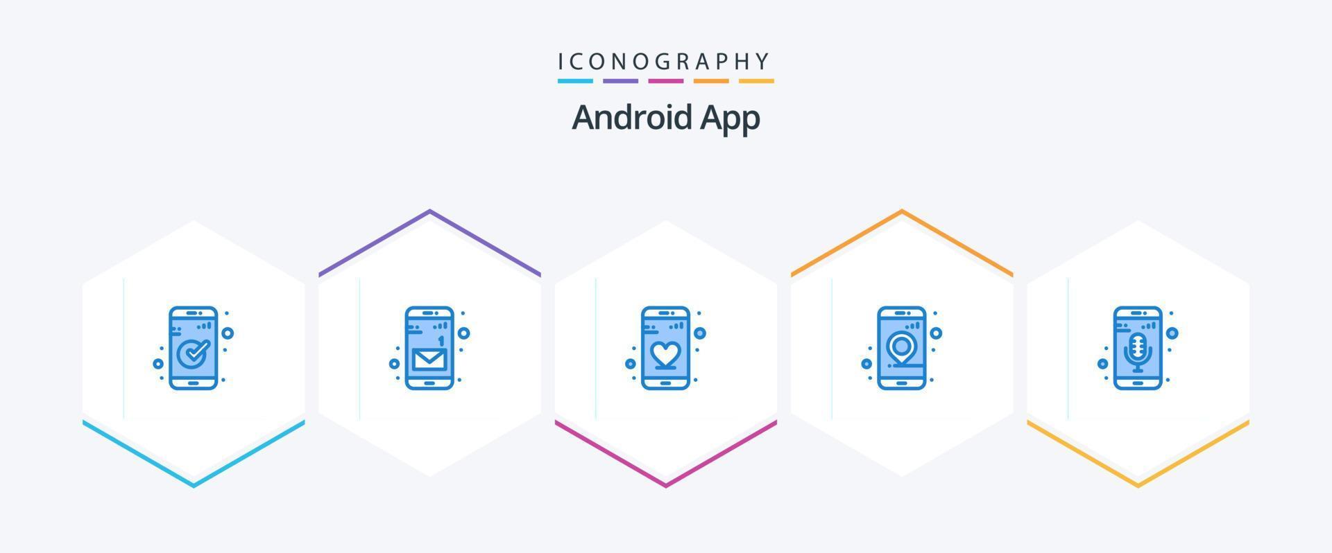 androide App 25 blu icona imballare Compreso Telefono registratore. mobile microfono. datazione. mobile app. Posizione vettore