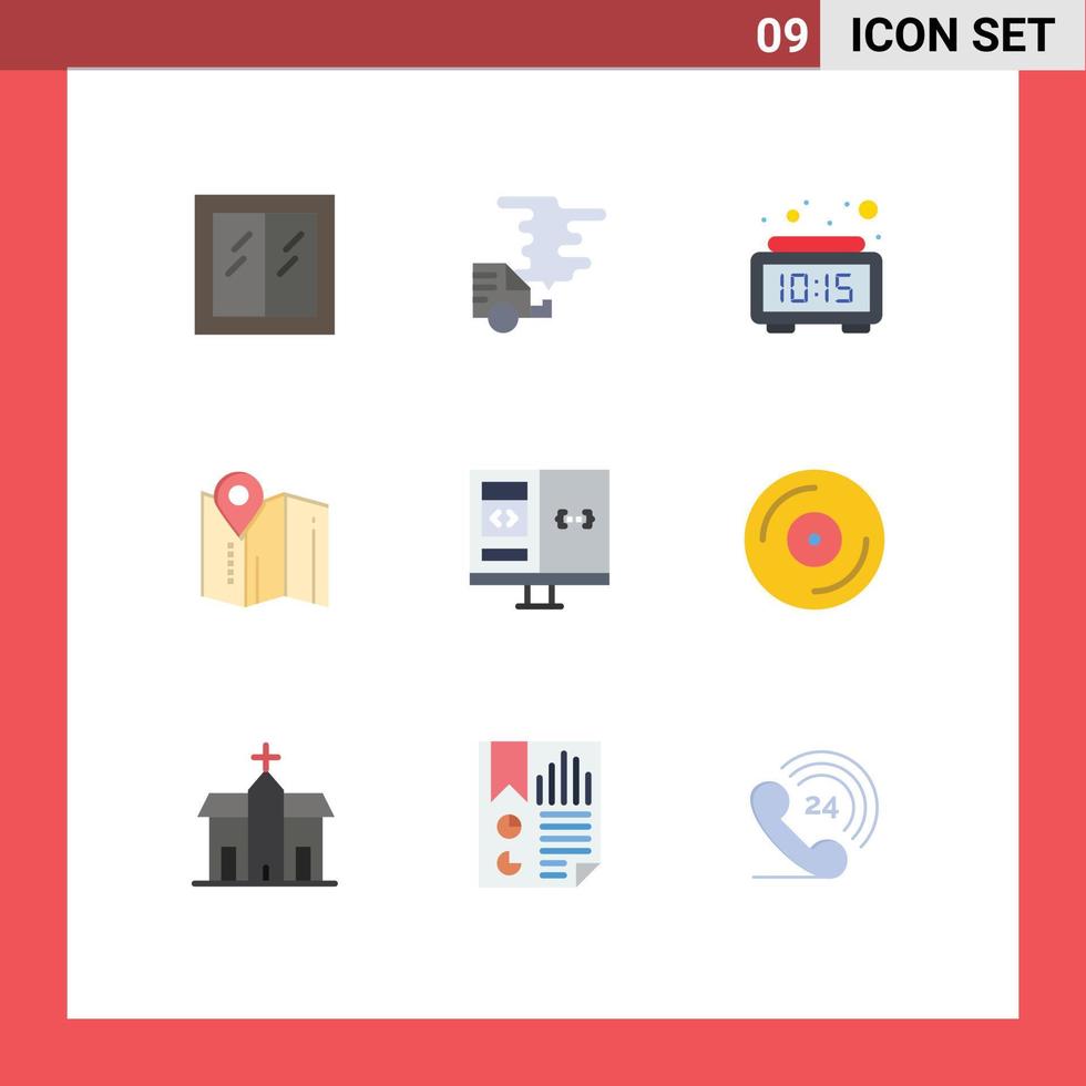 gruppo di 9 moderno piatto colori impostato per App perno inquinamento carta geografica tempo modificabile vettore design elementi