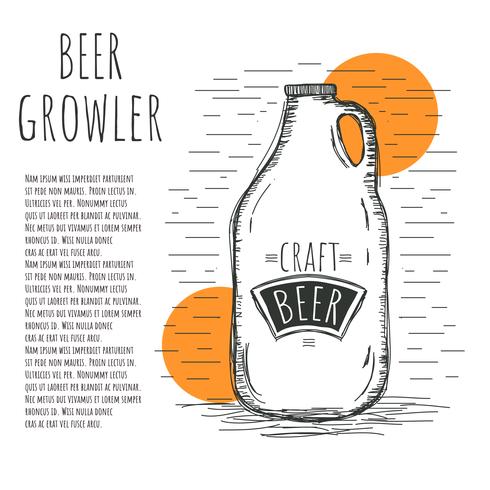 Illustrazione disegnata a mano di vettore del growler della birra