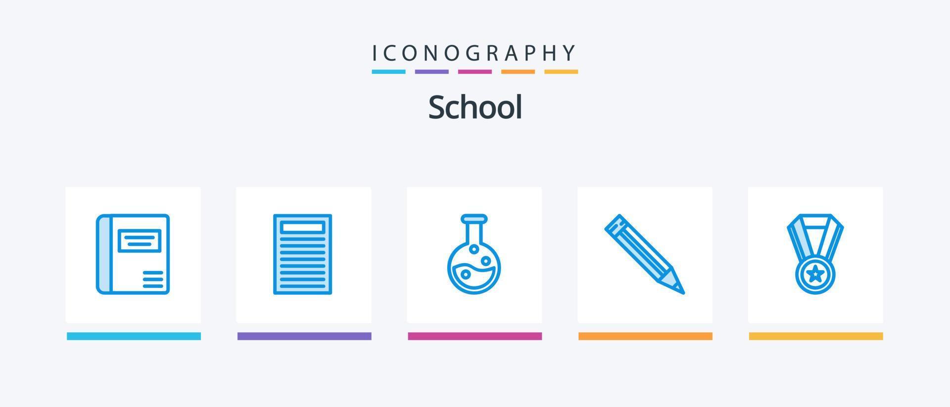 scuola blu 5 icona imballare Compreso . medaglia. laboratorio. formazione scolastica. scuola. creativo icone design vettore