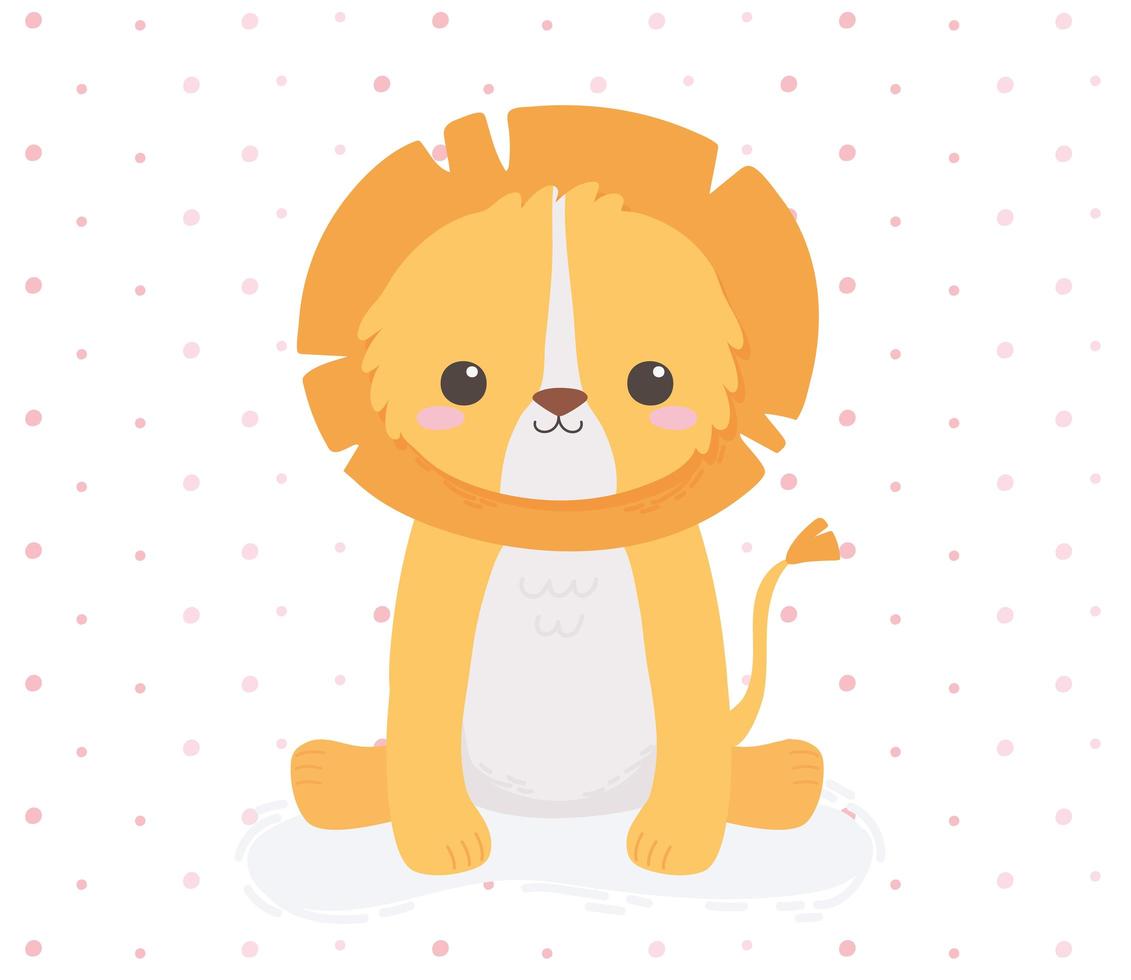 simpatico leone seduto animale cartone animato punteggiato sfondo design vettore