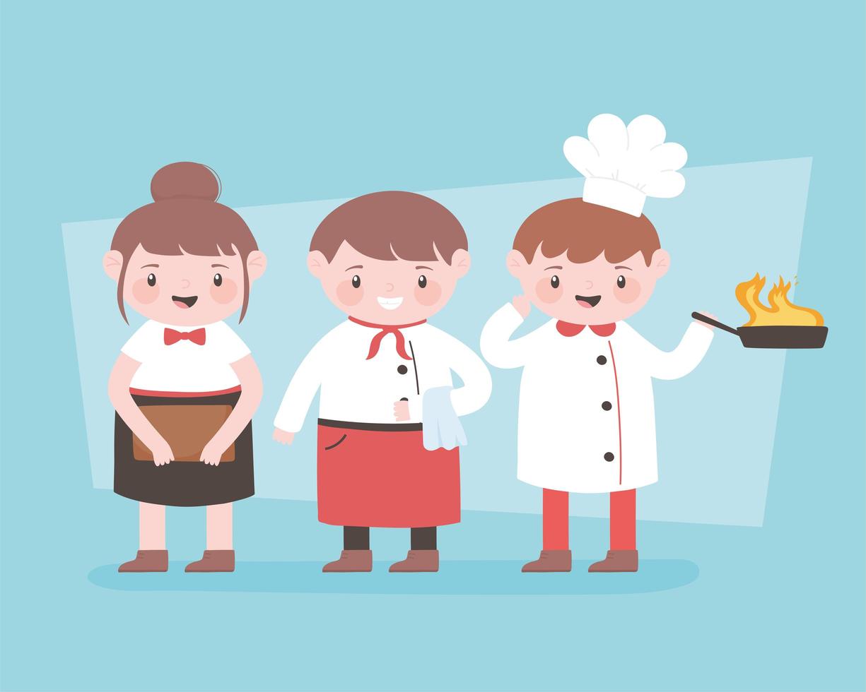 personaggio dei cartoni animati di chef cuoco con pan cameriera femminile e maschile vettore