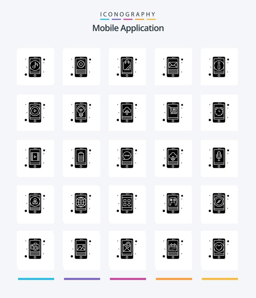 creativo mobile applicazione 25 glifo solido nero icona imballare come come informazione. e-mail. Borsa. mobile. App vettore