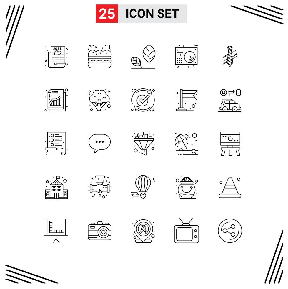 universale icona simboli gruppo di 25 moderno Linee di cravatta giocatore eco musica disco modificabile vettore design elementi