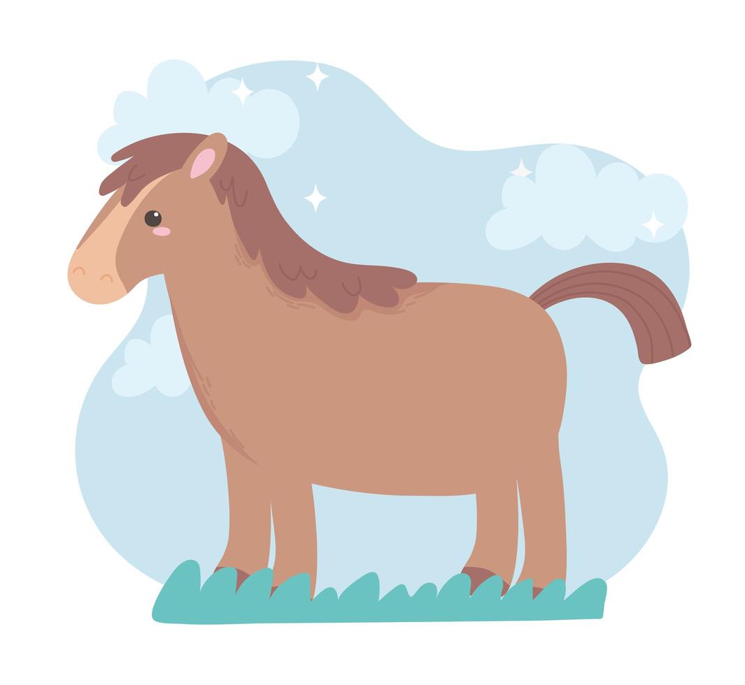 simpatico cartone animato cavallo animale in un paesaggio naturale vettore
