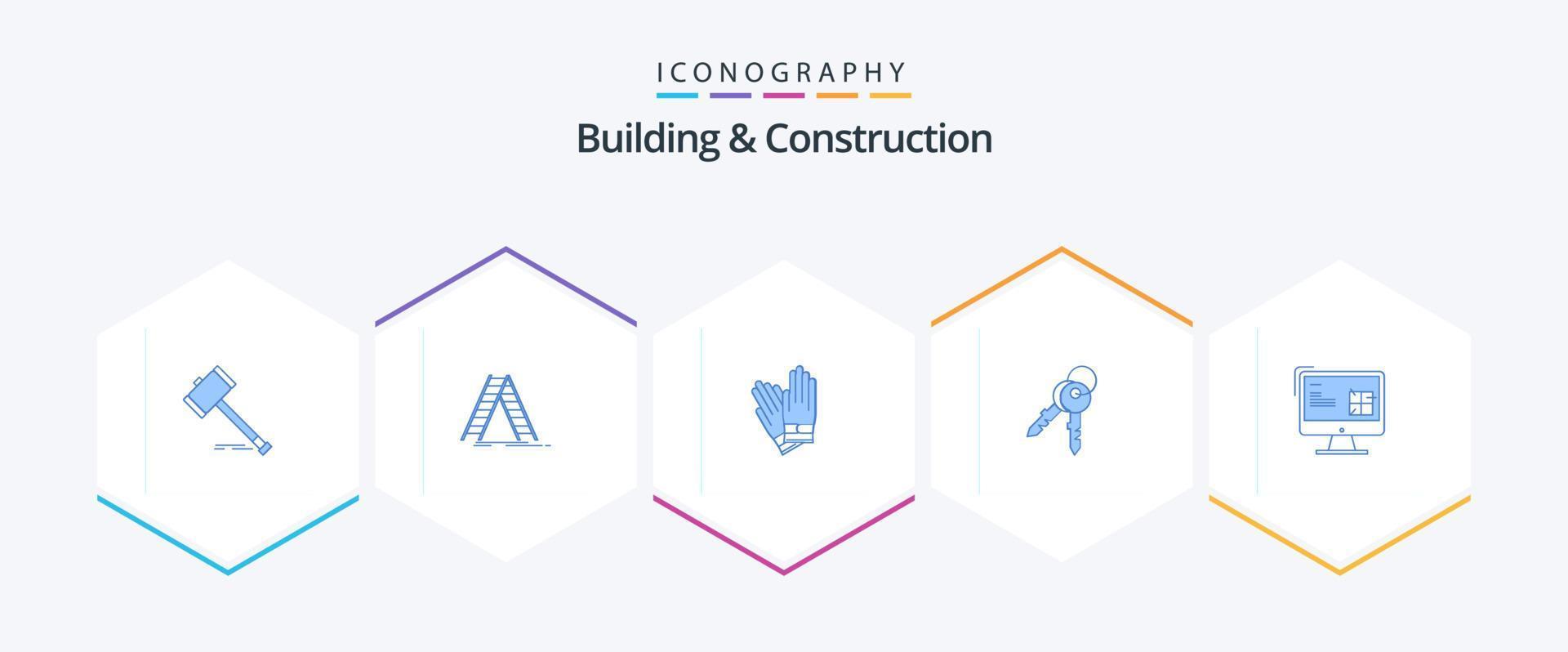 edificio e costruzione 25 blu icona imballare Compreso Casa. chiavi. costruzione. riparazione. edificio vettore