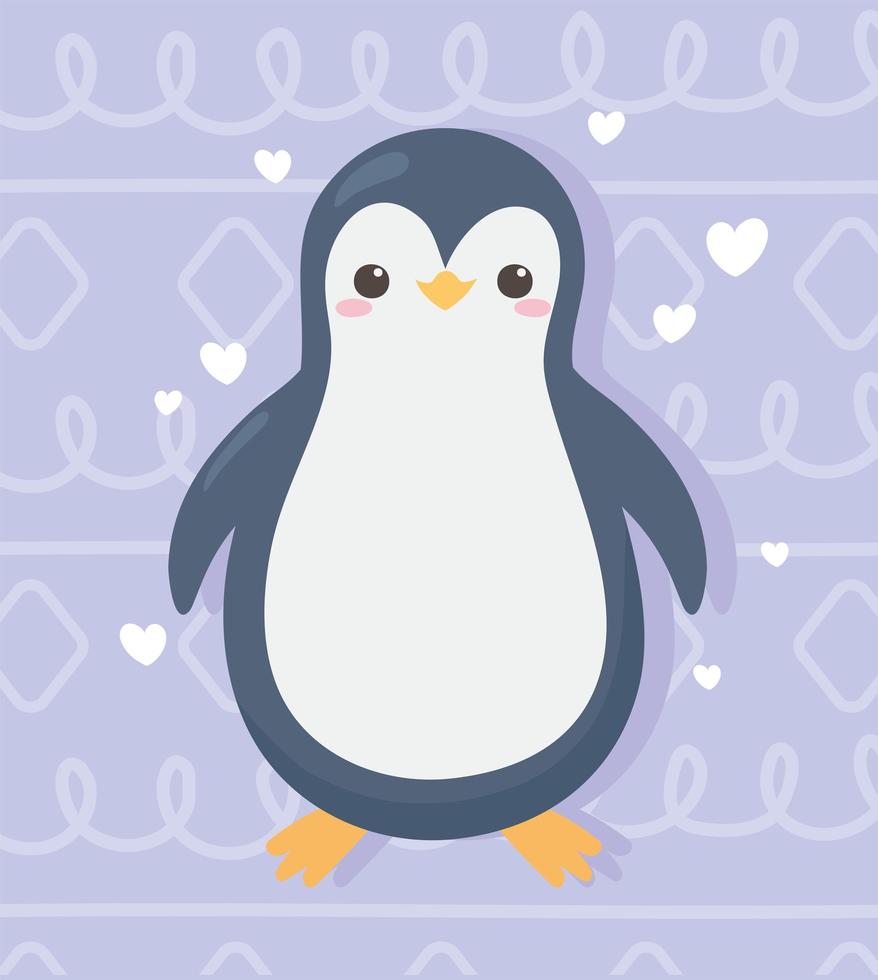 simpatico pinguino cartone animato cuori amore adorabile vettore