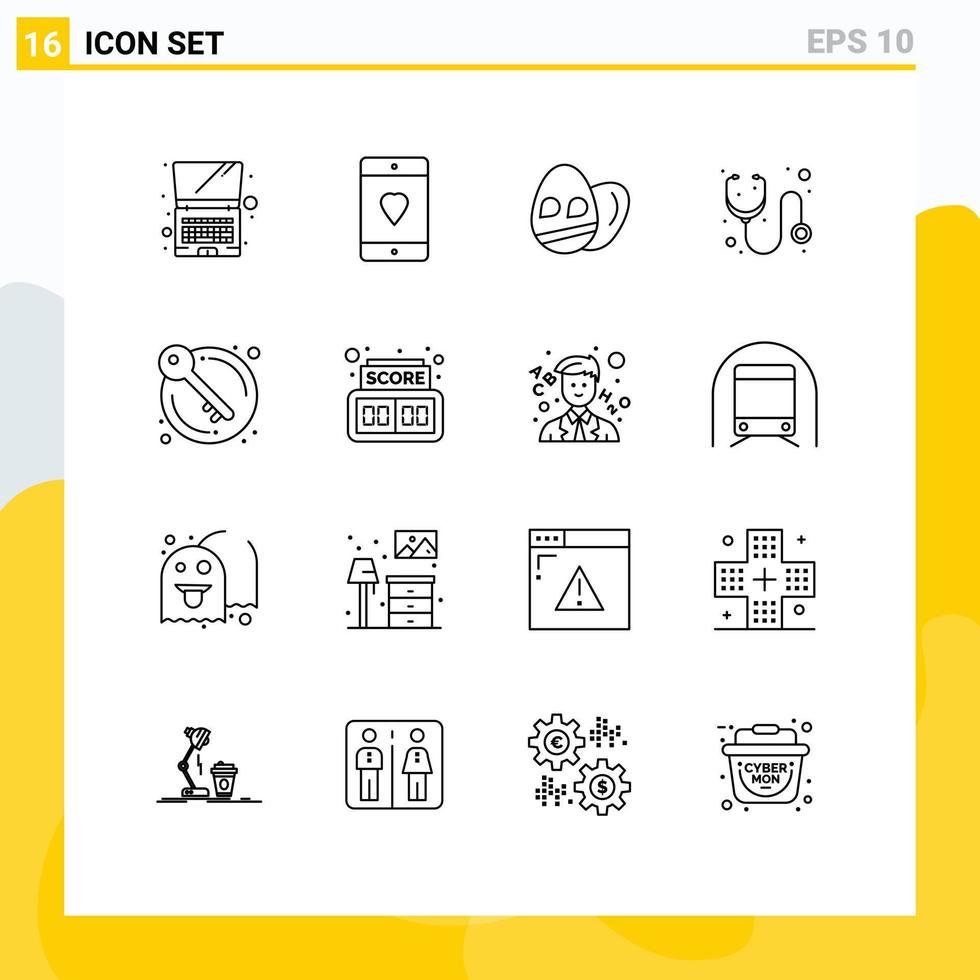 16 schema concetto per siti web mobile e applicazioni chiavi porta uovo stetoscopio ospedale modificabile vettore design elementi