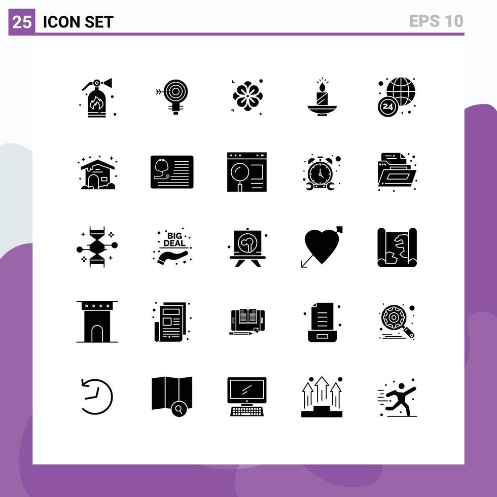 25 universale solido glifi impostato per ragnatela e mobile applicazioni leggero Pasqua idea Diwali candela modificabile vettore design elementi