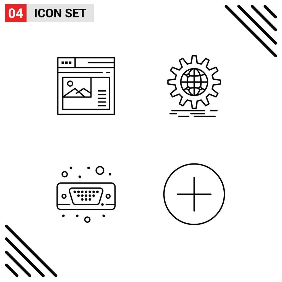 mobile interfaccia linea impostato di 4 pittogrammi di Internet Ingranaggio sito web attività commerciale ingresso modificabile vettore design elementi