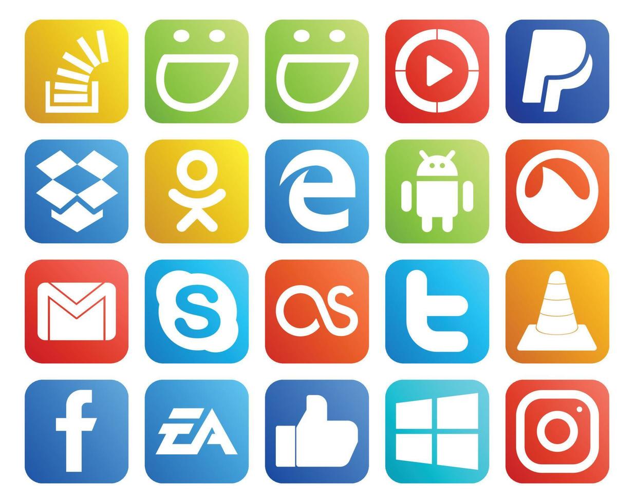 20 sociale media icona imballare Compreso Chiacchierare posta dropbox e-mail grooveshark vettore