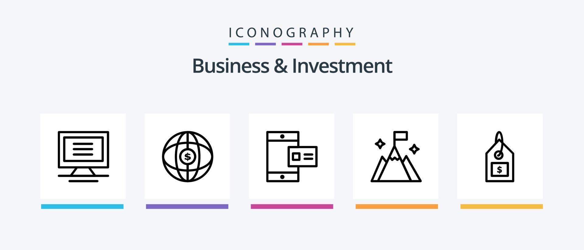 attività commerciale e investimento linea 5 icona imballare Compreso attività commerciale. utente. dollaro. contare. volta. creativo icone design vettore