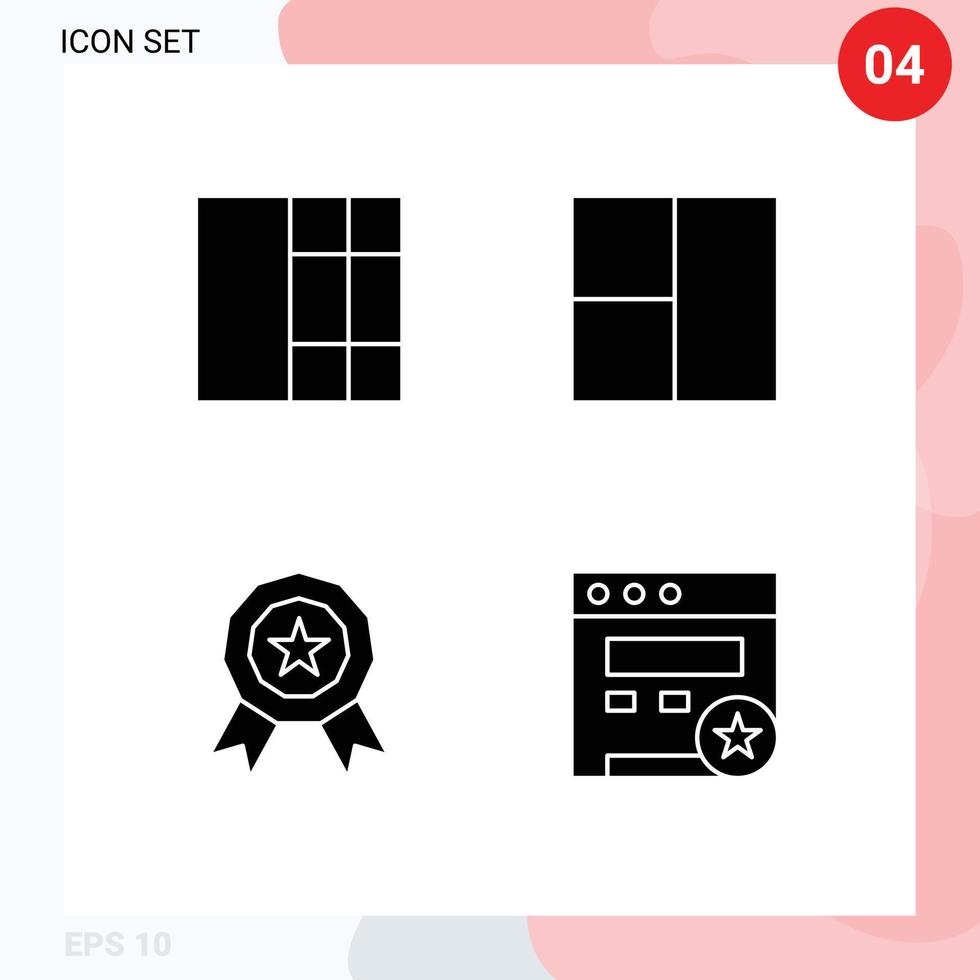 moderno impostato di 4 solido glifi pittogramma di griglia sito web disposizione ricompensa 81 modificabile vettore design elementi