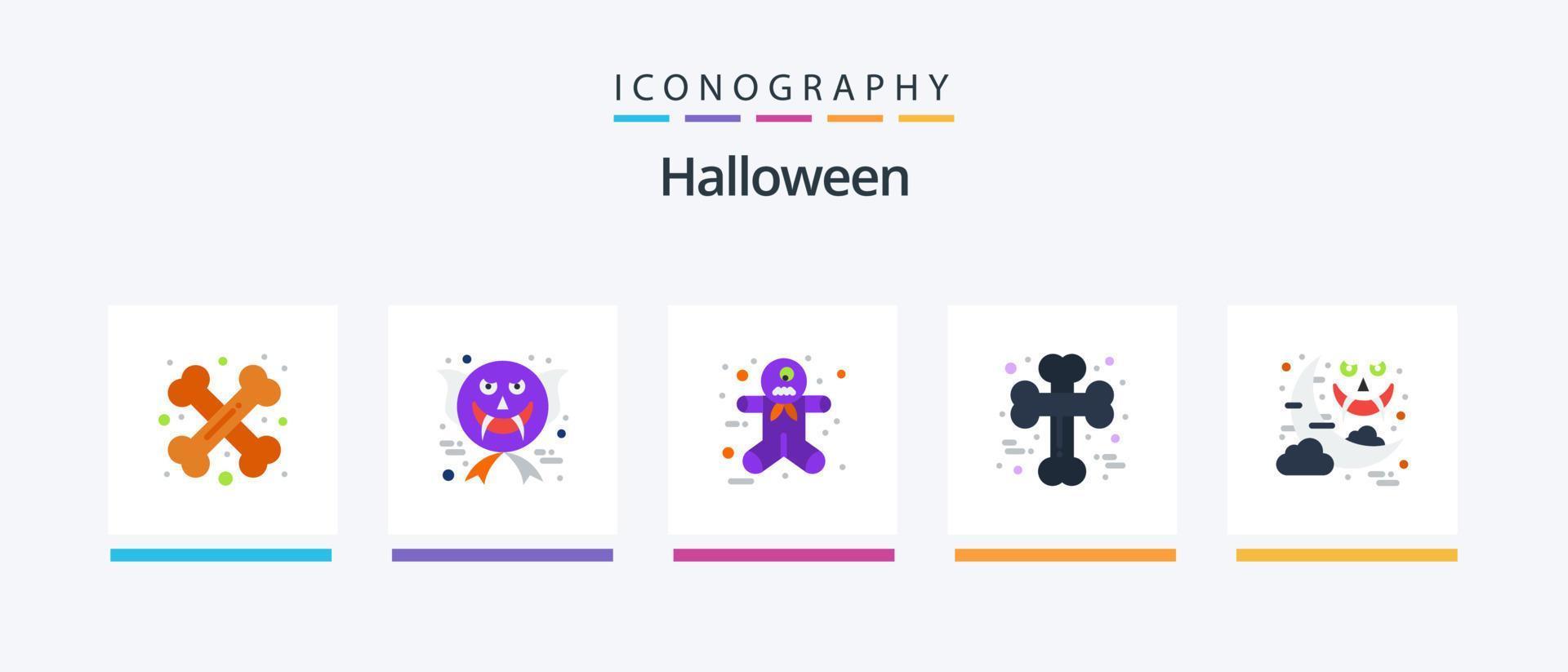 Halloween piatto 5 icona imballare Compreso Halloween. Halloween. Halloween allarmante. incrociato. osso. creativo icone design vettore