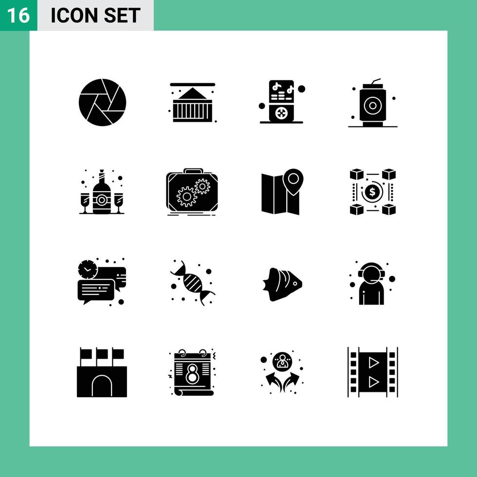 16 tematico vettore solido glifi e modificabile simboli di bicchiere cibo iPod bevande birra modificabile vettore design elementi