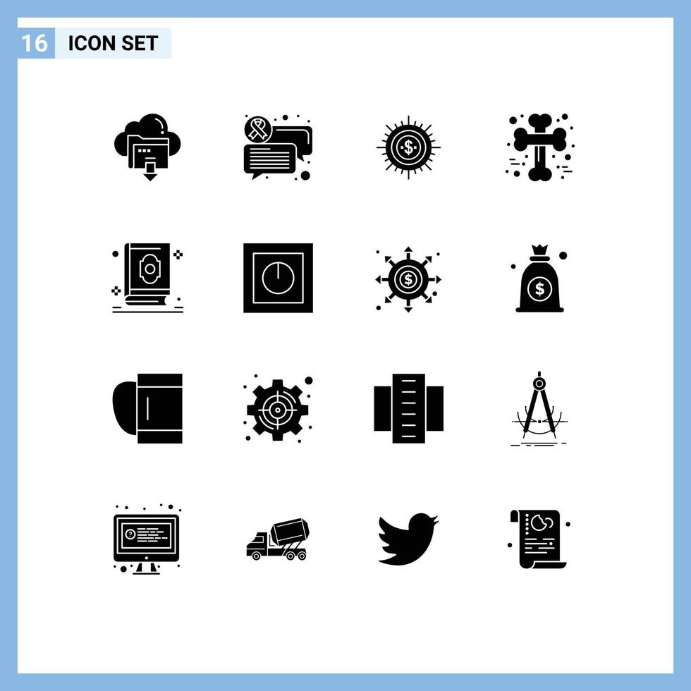 16 solido glifo concetto per siti web mobile e applicazioni attraversato osso i soldi modi flusso modificabile vettore design elementi