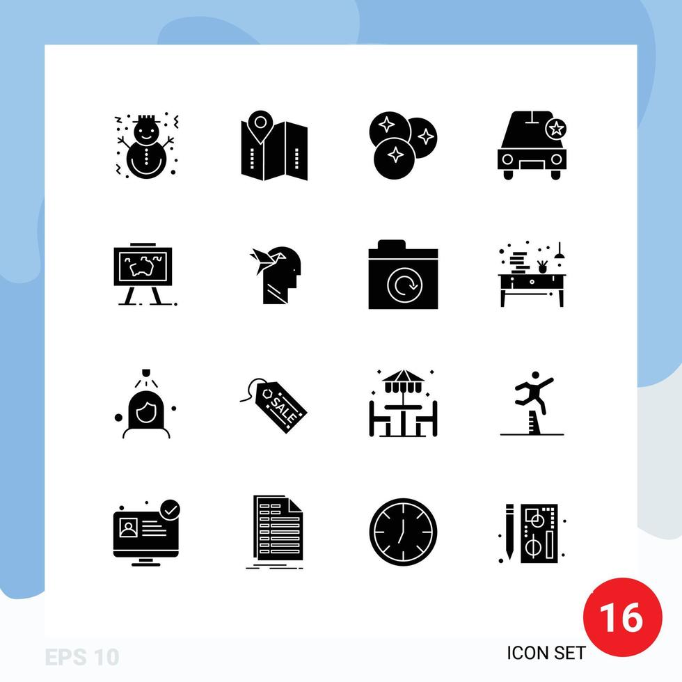 moderno impostato di 16 solido glifi pittogramma di veicoli importante Posizione auto frutta modificabile vettore design elementi