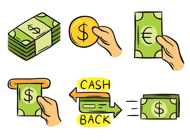 Vettore di elemento posteriore Cash Back disegnato a mano