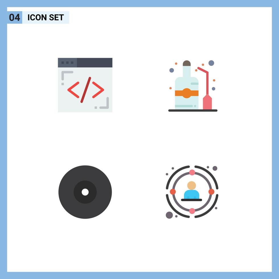 gruppo di 4 piatto icone segni e simboli per codifica disco etichetta vino collegamento modificabile vettore design elementi
