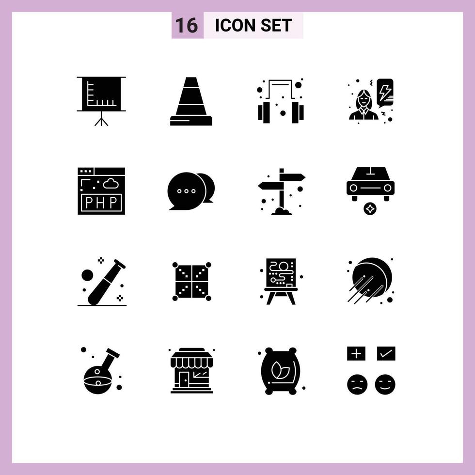 16 solido glifo concetto per siti web mobile e applicazioni comunicazione programma supporto php celebrare modificabile vettore design elementi