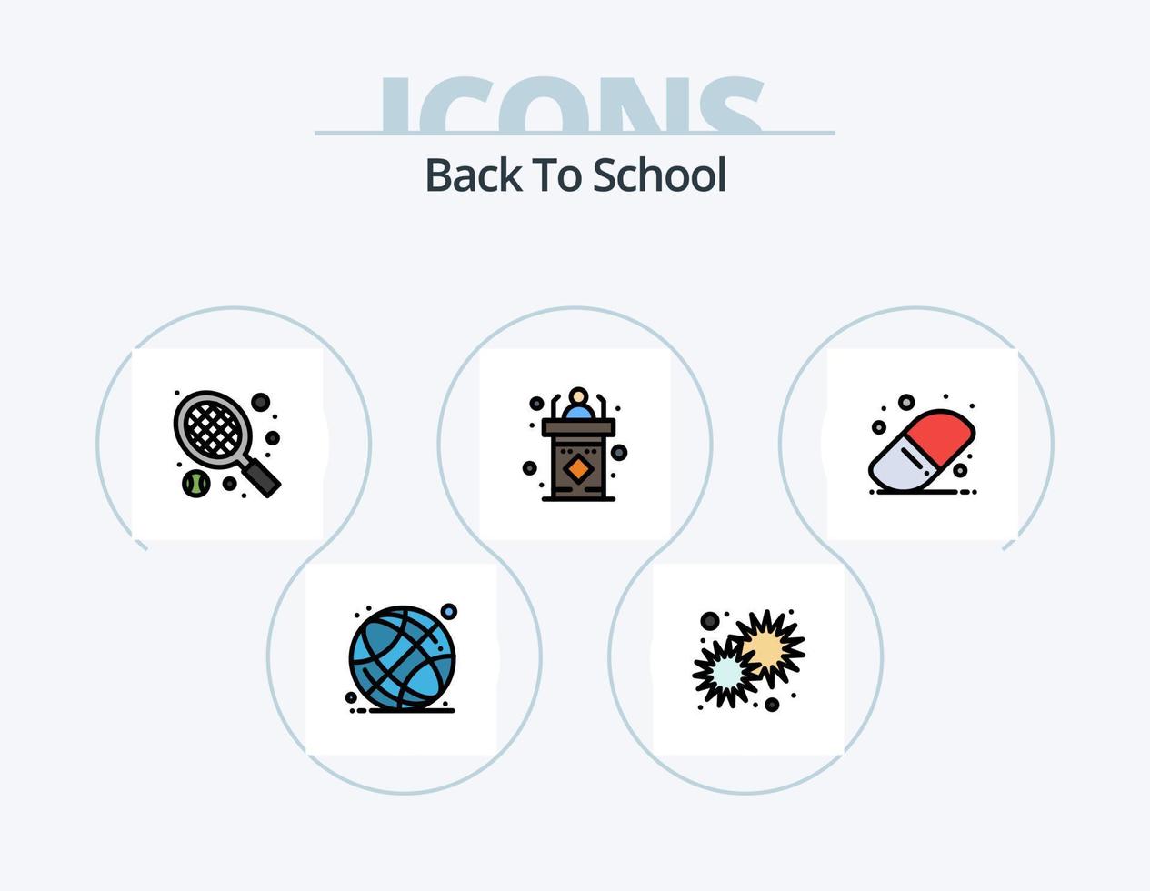 indietro per scuola linea pieno icona imballare 5 icona design. . formazione scolastica. guarda. sedia. Stazionario vettore