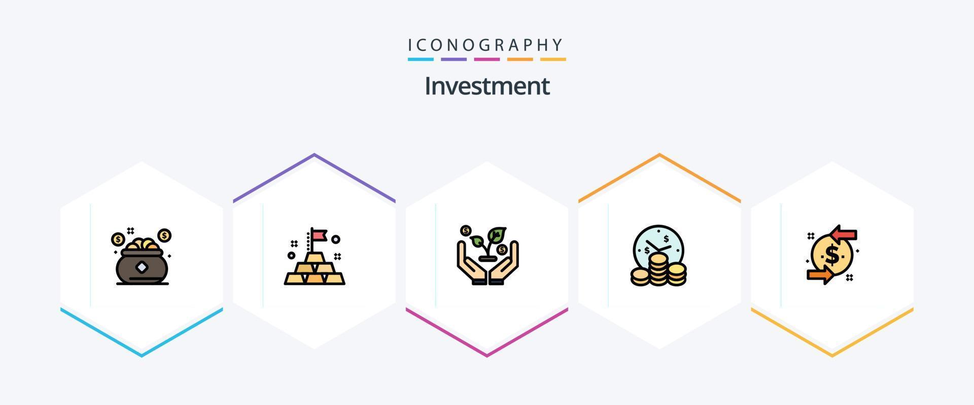 investimento 25 riga piena icona imballare Compreso dollaro. Indietro. finanza. volta. investimento vettore