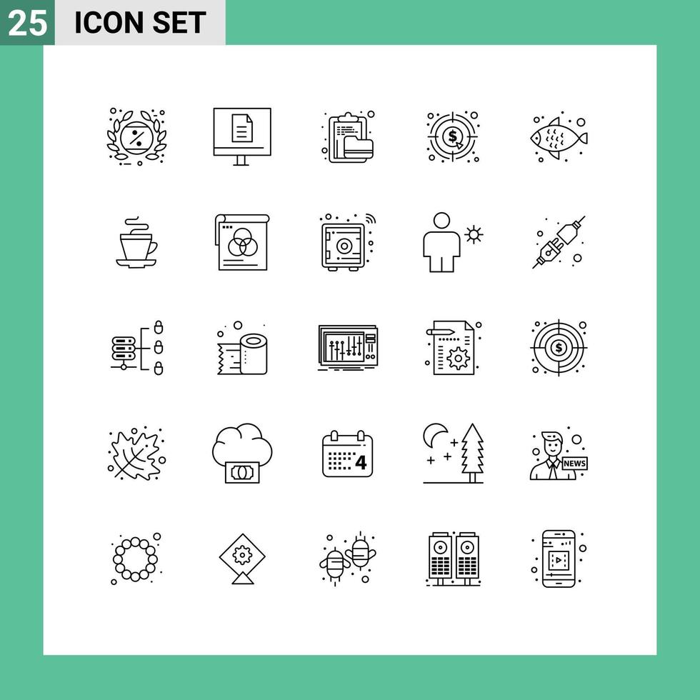 moderno impostato di 25 Linee pittogramma di dollaro analisi in linea cartella documento modificabile vettore design elementi