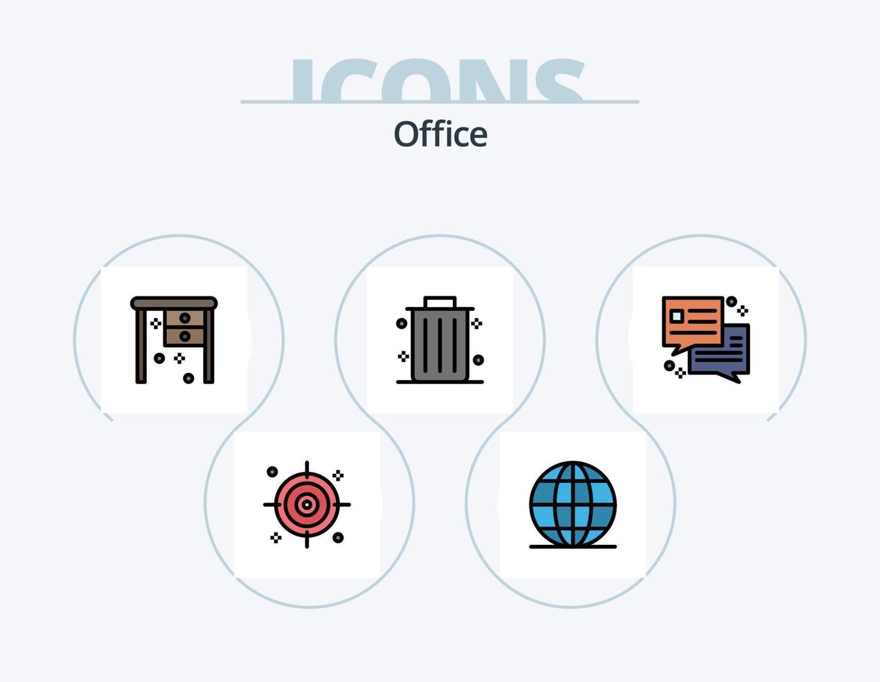 ufficio linea pieno icona imballare 5 icona design. . ufficio. cassetto. Busta. Stazionario vettore