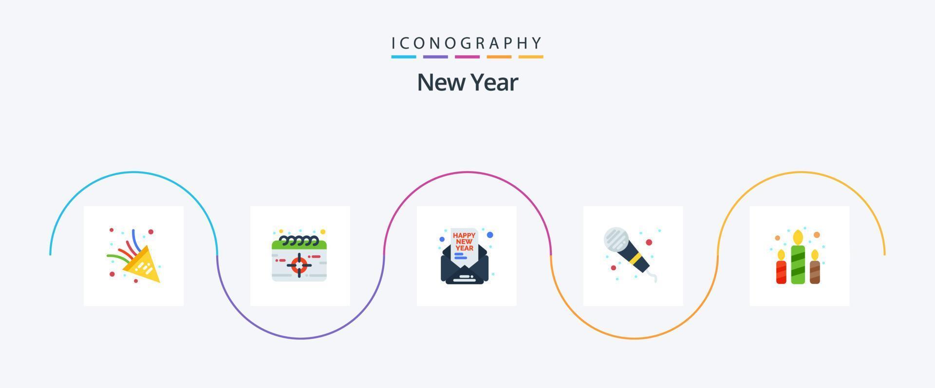nuovo anno piatto 5 icona imballare Compreso luce. candela. invitare. microfono. Audio vettore