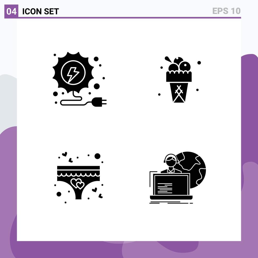 gruppo di 4 moderno solido glifi impostato per elettricità mutandine ghiaccio crema estate esternalizzare modificabile vettore design elementi