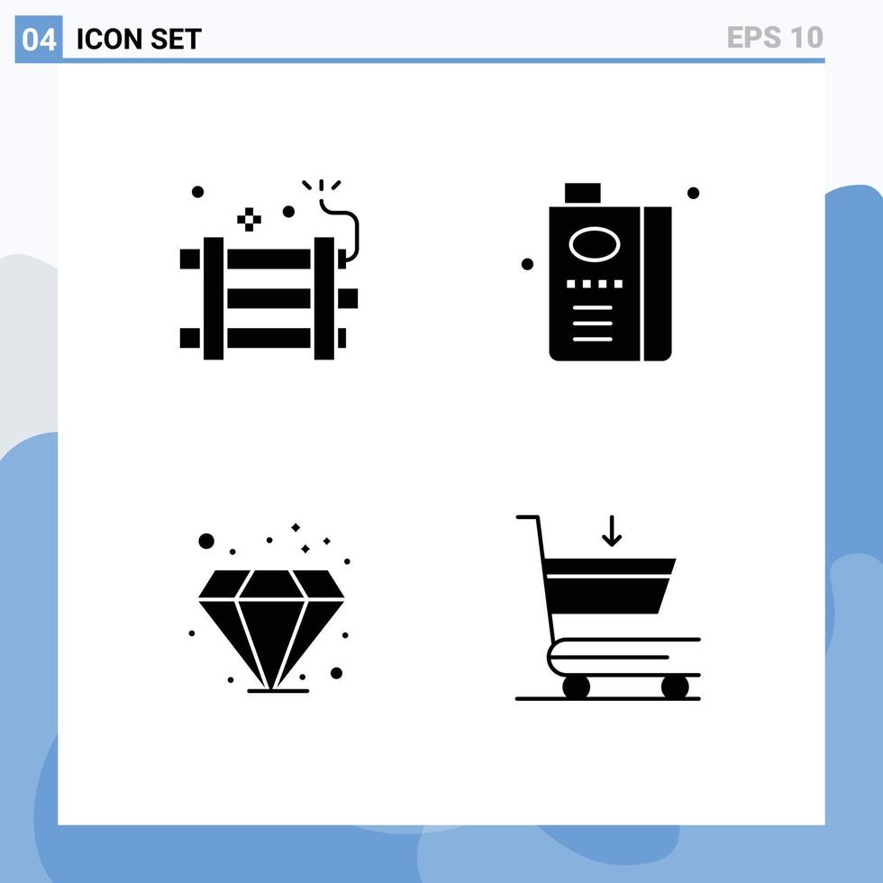 impostato di 4 moderno ui icone simboli segni per bomba frutta succo fuoco d'artificio bevanda gemma modificabile vettore design elementi