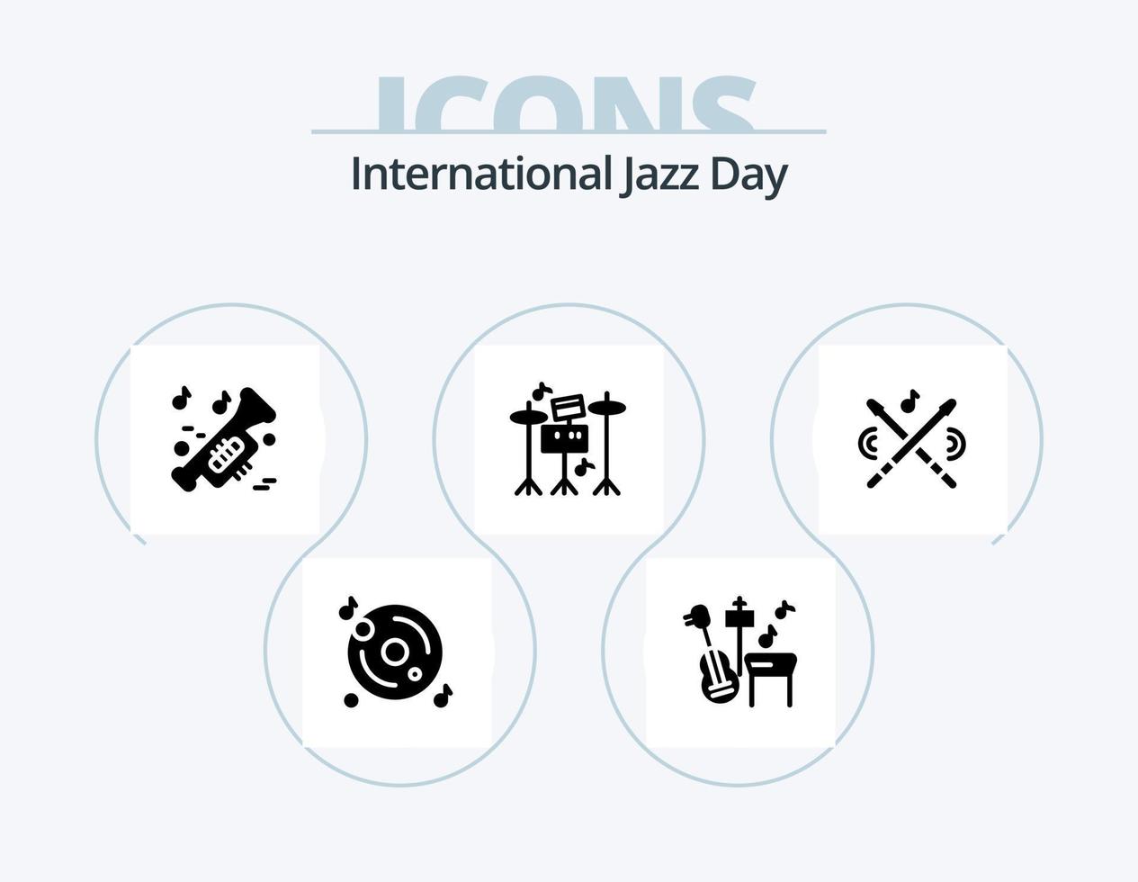 internazionale jazz giorno glifo icona imballare 5 icona design. musica. tamburo . canzone. tromba vettore