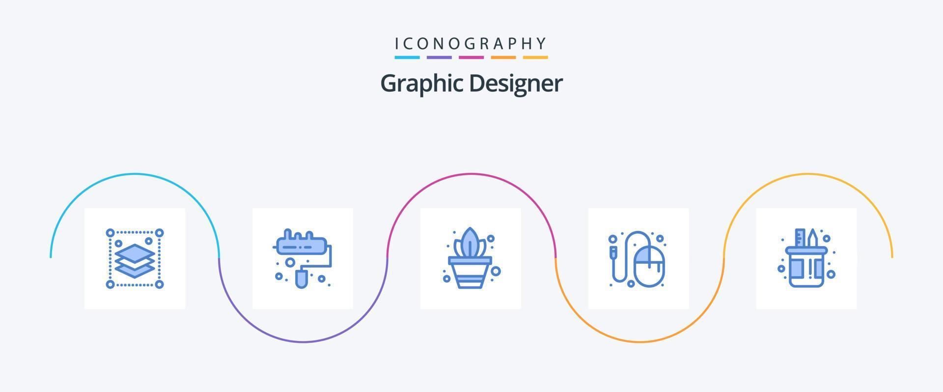 grafico progettista blu 5 icona imballare Compreso penna. scatola. pianta. topo. grafico vettore