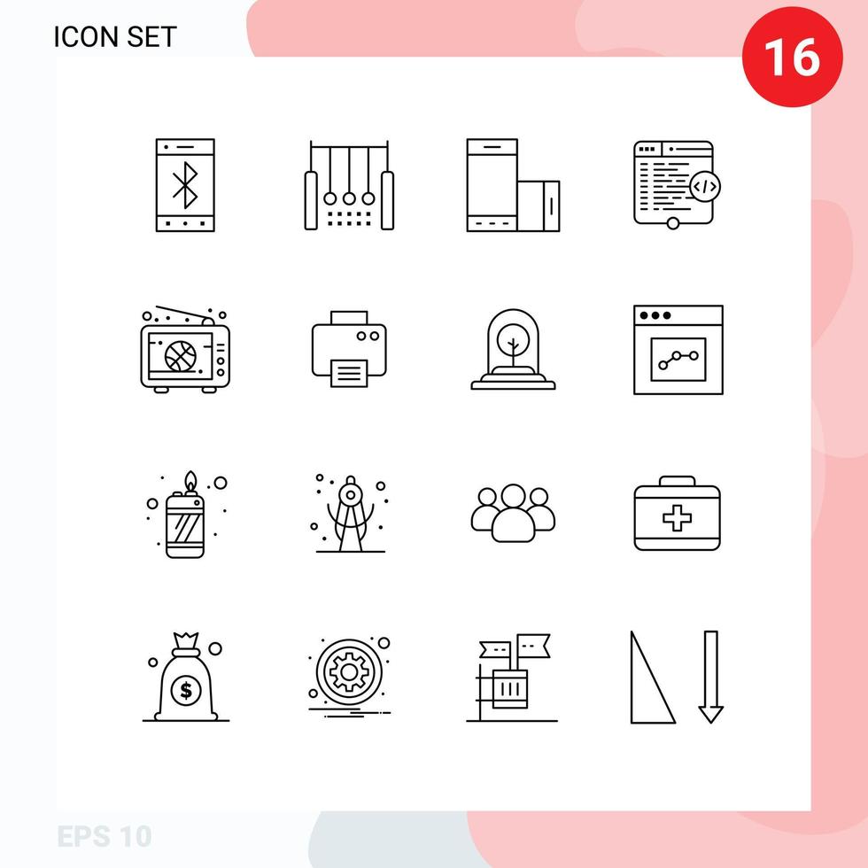 moderno impostato di 16 lineamenti pittogramma di finestra html anelli codice ruotare modificabile vettore design elementi