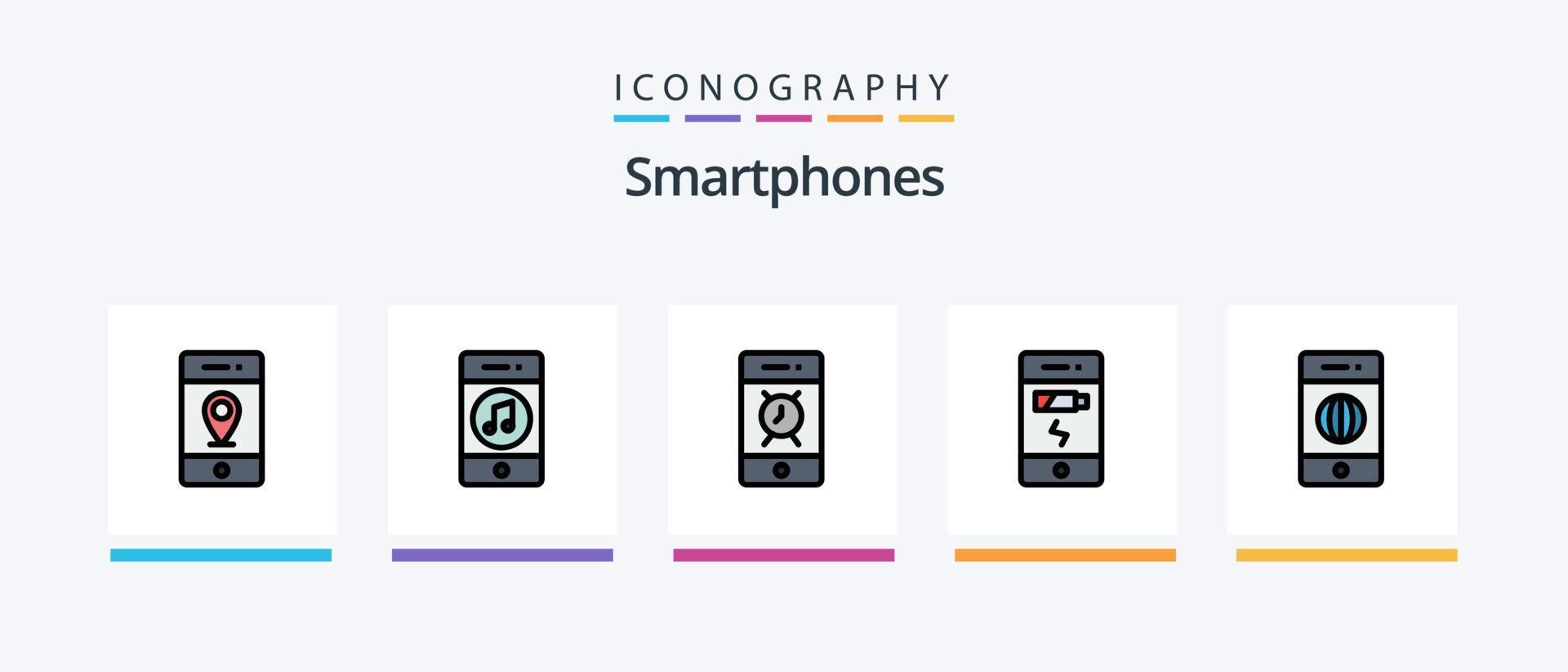 smartphone linea pieno 5 icona imballare Compreso tecnologia. matematica. Telefono. calcolatrice. video. creativo icone design vettore