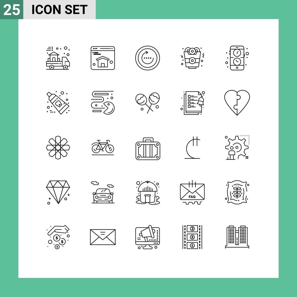 utente interfaccia imballare di 25 di base Linee di mobile App ricaricare cibo cipolla squillare modificabile vettore design elementi