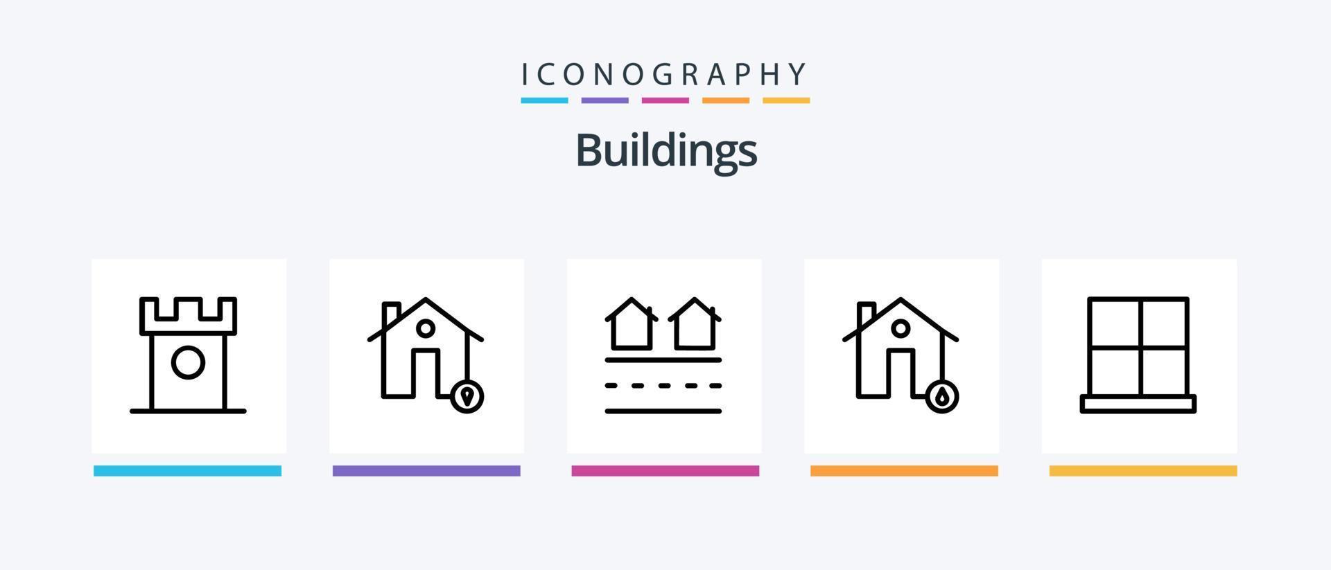 edifici linea 5 icona imballare Compreso case. quartiere. proprietà. carta geografica. Casa. creativo icone design vettore