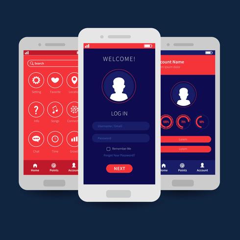 Modello di interfaccia utente per app per dispositivi mobili vettore
