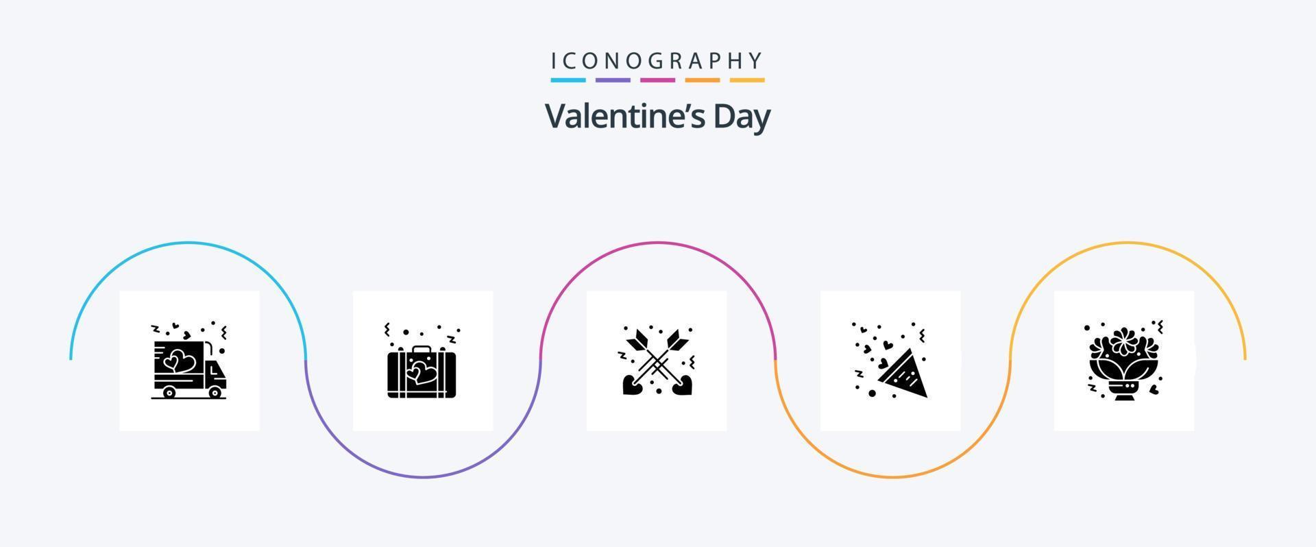 san valentino giorno glifo 5 icona imballare Compreso fiore. amore. valigia. cuore. celebrazione vettore