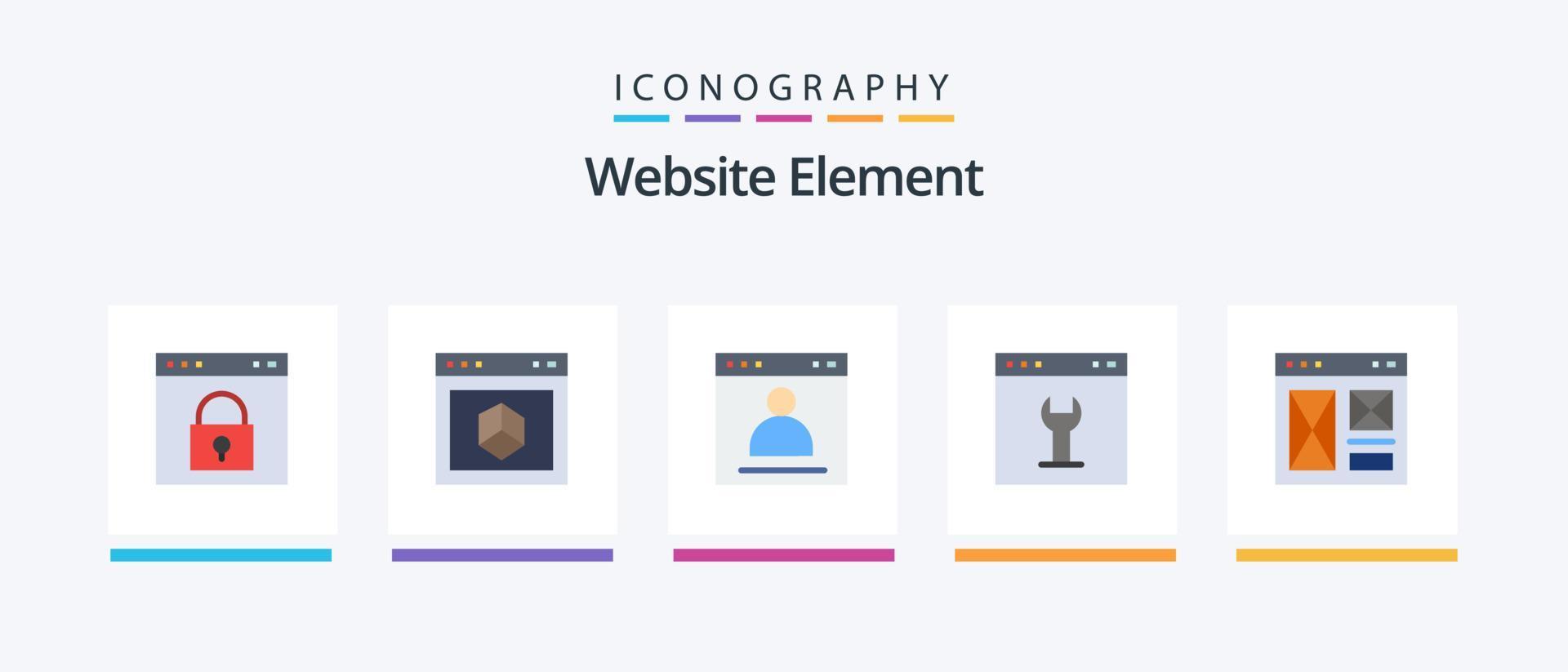 sito web elemento piatto 5 icona imballare Compreso interfaccia. browser. Internet. profilo. Accedere. creativo icone design vettore