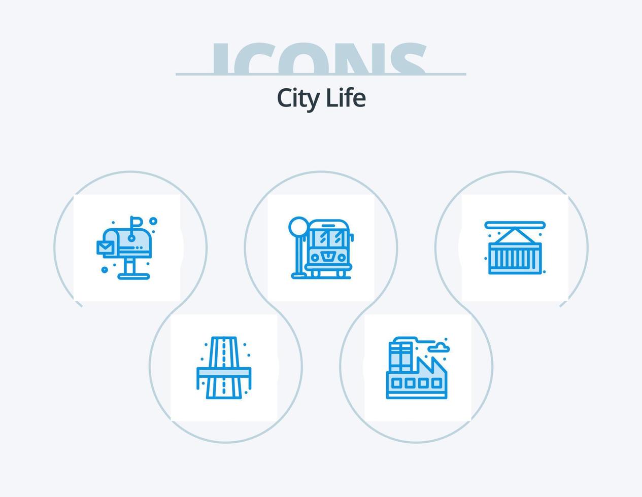 città vita blu icona imballare 5 icona design. città vita. carico. ambiente. scatola. vita vettore