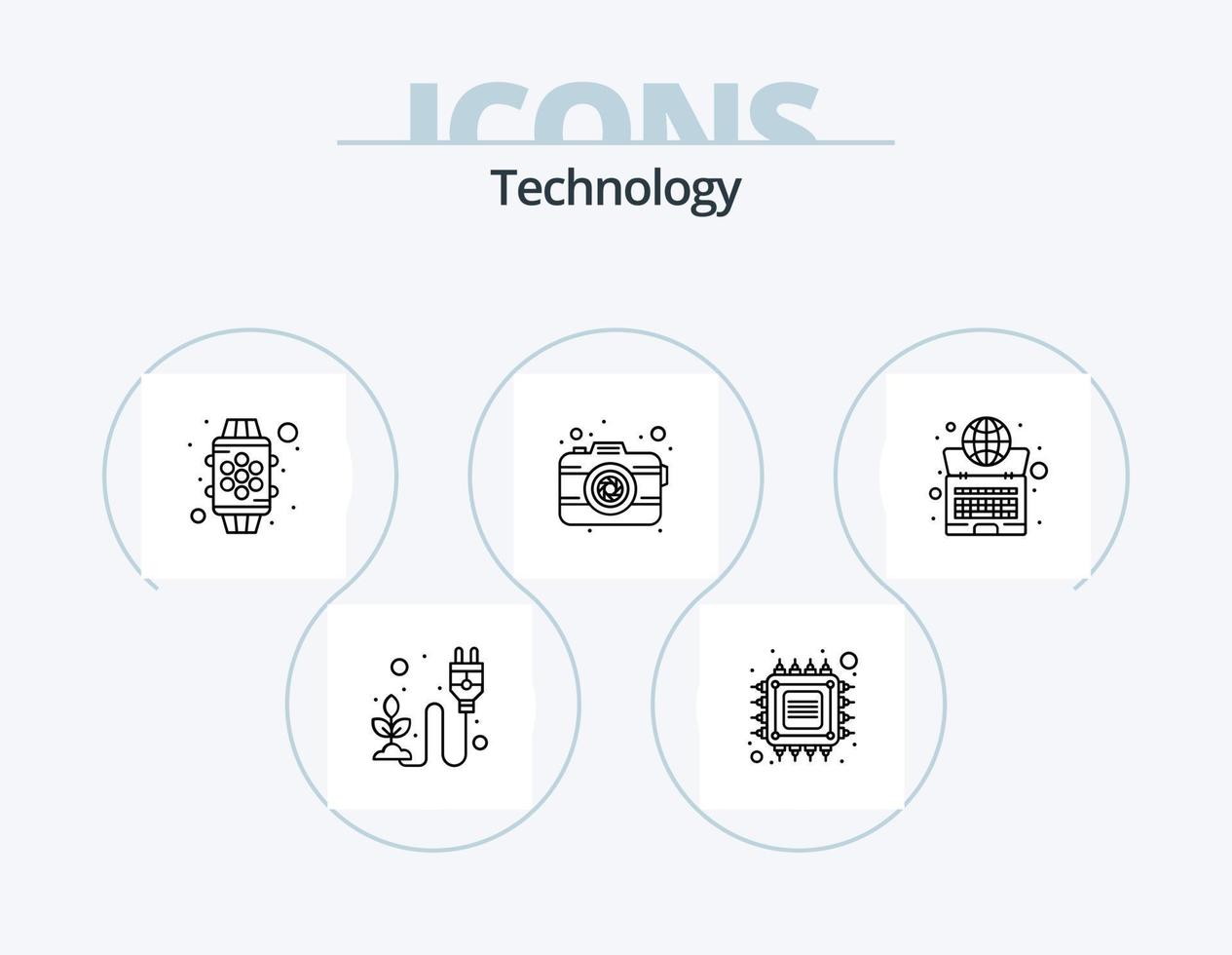 tecnologia linea icona imballare 5 icona design. pianta. energia. il computer portatile. elettricità. nastro vettore