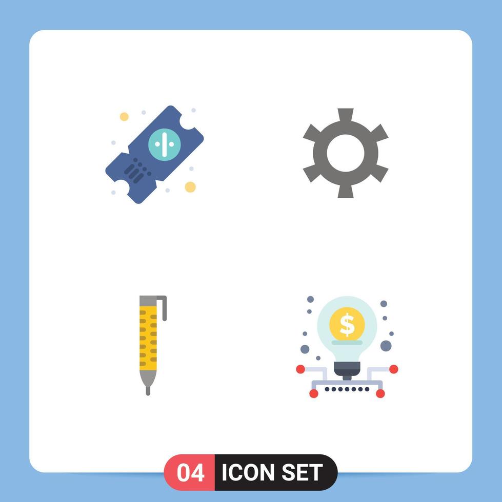 moderno impostato di 4 piatto icone e simboli come come biglietto attività commerciale ingranaggio penna avviare modificabile vettore design elementi