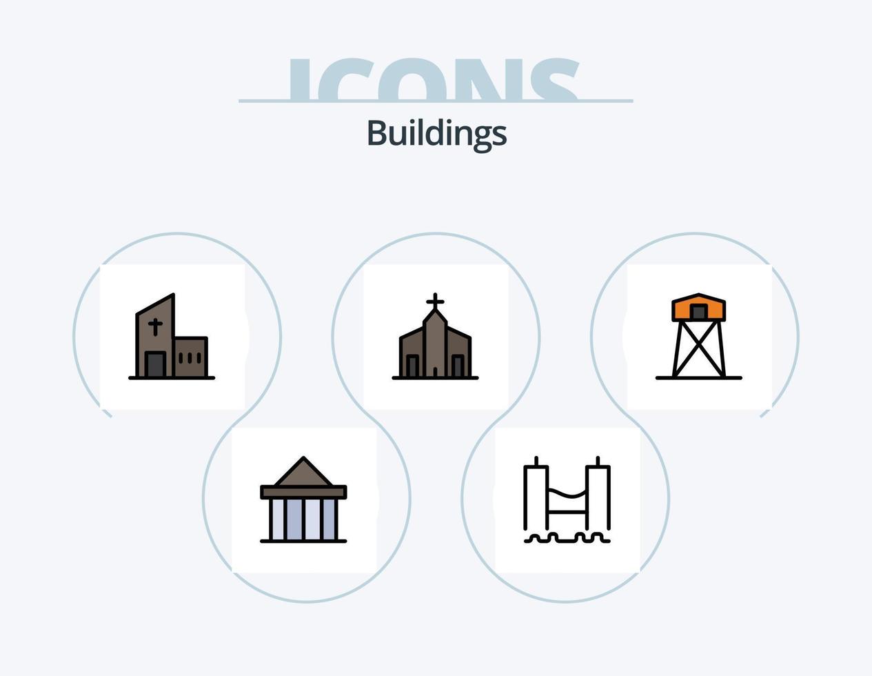 edifici linea pieno icona imballare 5 icona design. orologio. architettura. Al dettaglio. monumento. colonne vettore