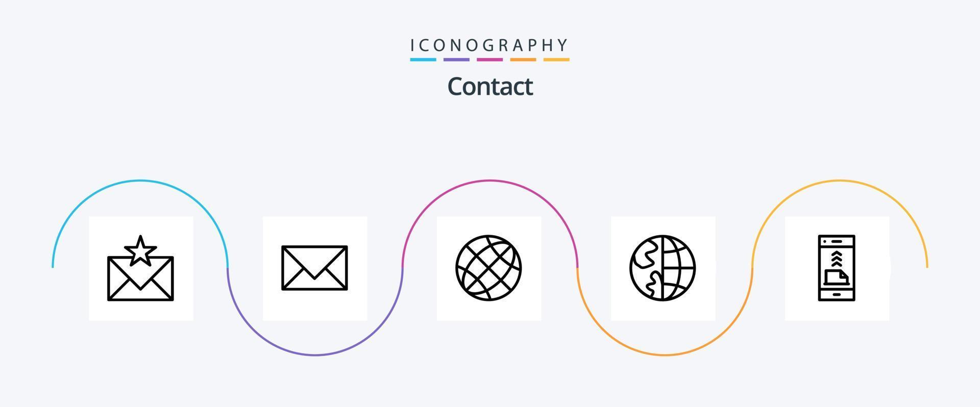 contatto linea 5 icona imballare Compreso contatto noi. comunicazione. e-mail. globo. contatto noi vettore